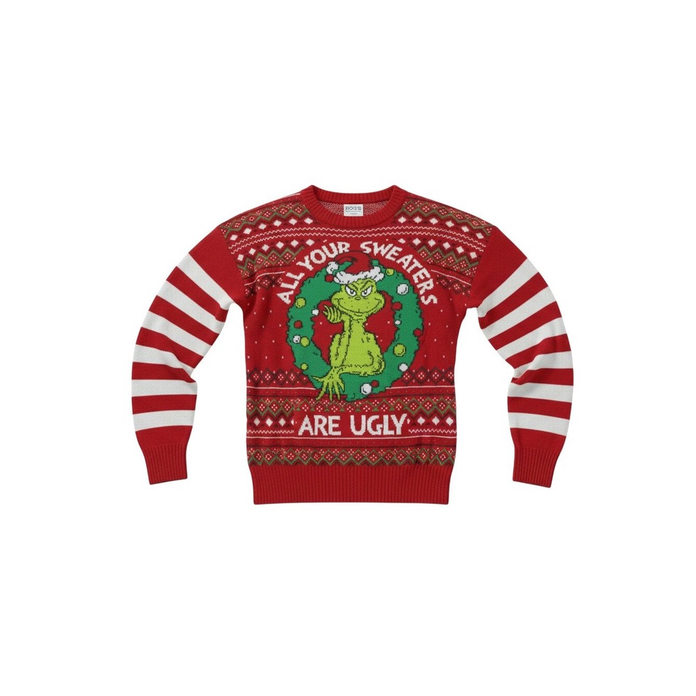 Dr. Seuss The Grinch Sweater Mens Large Red New Ugly Christmas Holiday Knit